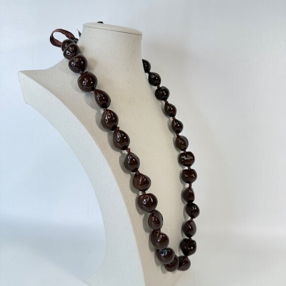Kukui Nut Lei Necklace Brown Tropical Hawaiian Luau Tiki Party - Picture 5 of 7